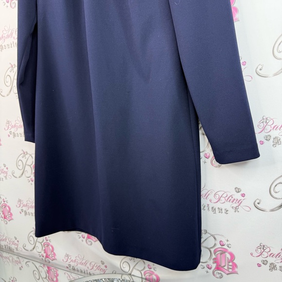 Calvin Klein dress ribbon bow tie up neck detail gold zipper Navy Midi Dress - Picture 3 of 13
